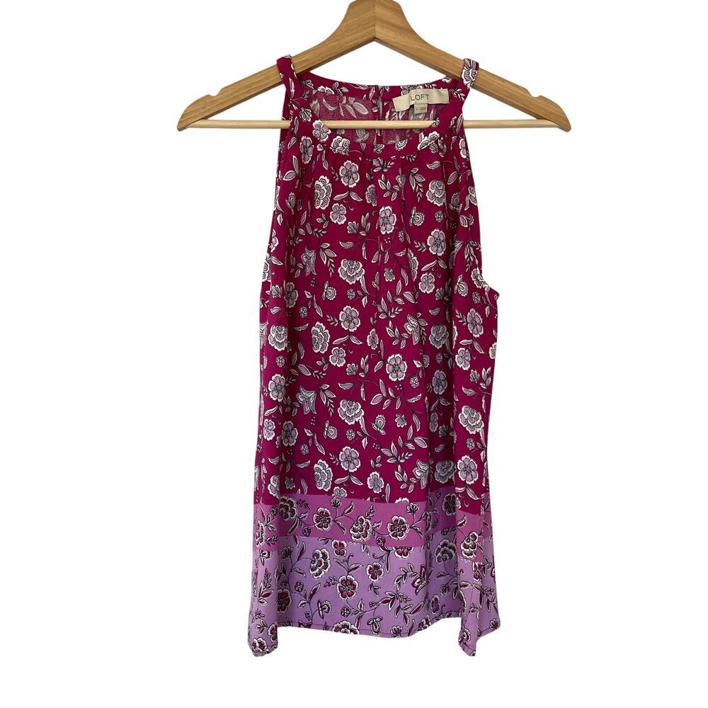 LOFT floral halter neck summery top rayon women's L beautiful lightweight pink